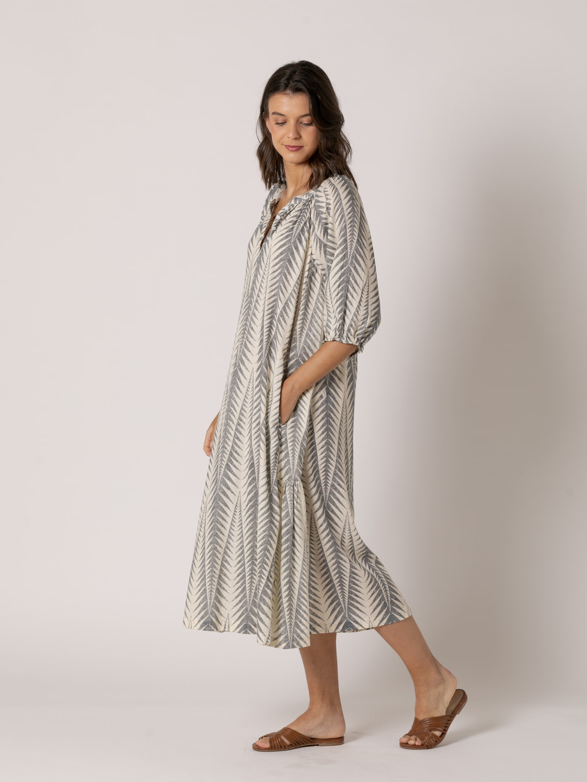 Vestido largo zebra diseño trendy 100% cotton color Caqui