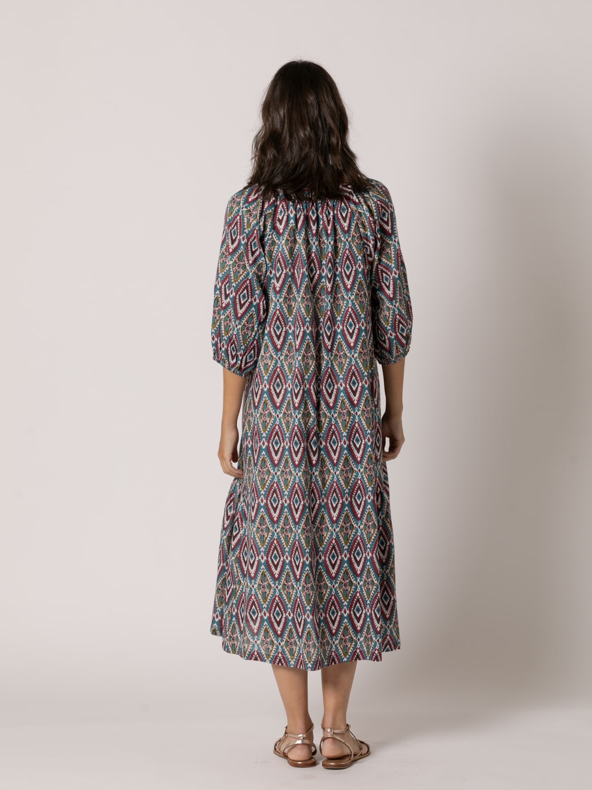 Long dress with a trendy diamond design, 100% cotton  Bordeaux colour