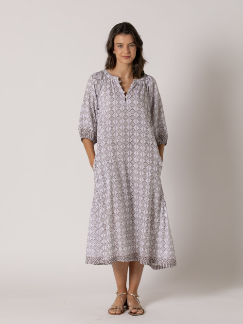 Vestido largo dibujo rombito 100% cotton color Taupe