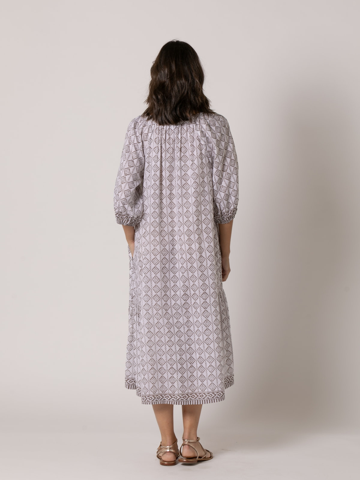 Vestido largo dibujo rombito 100% cotton color Taupe