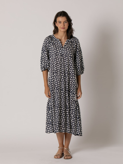 Vestido largo diseño trendy 100% cotton color Azul Marino