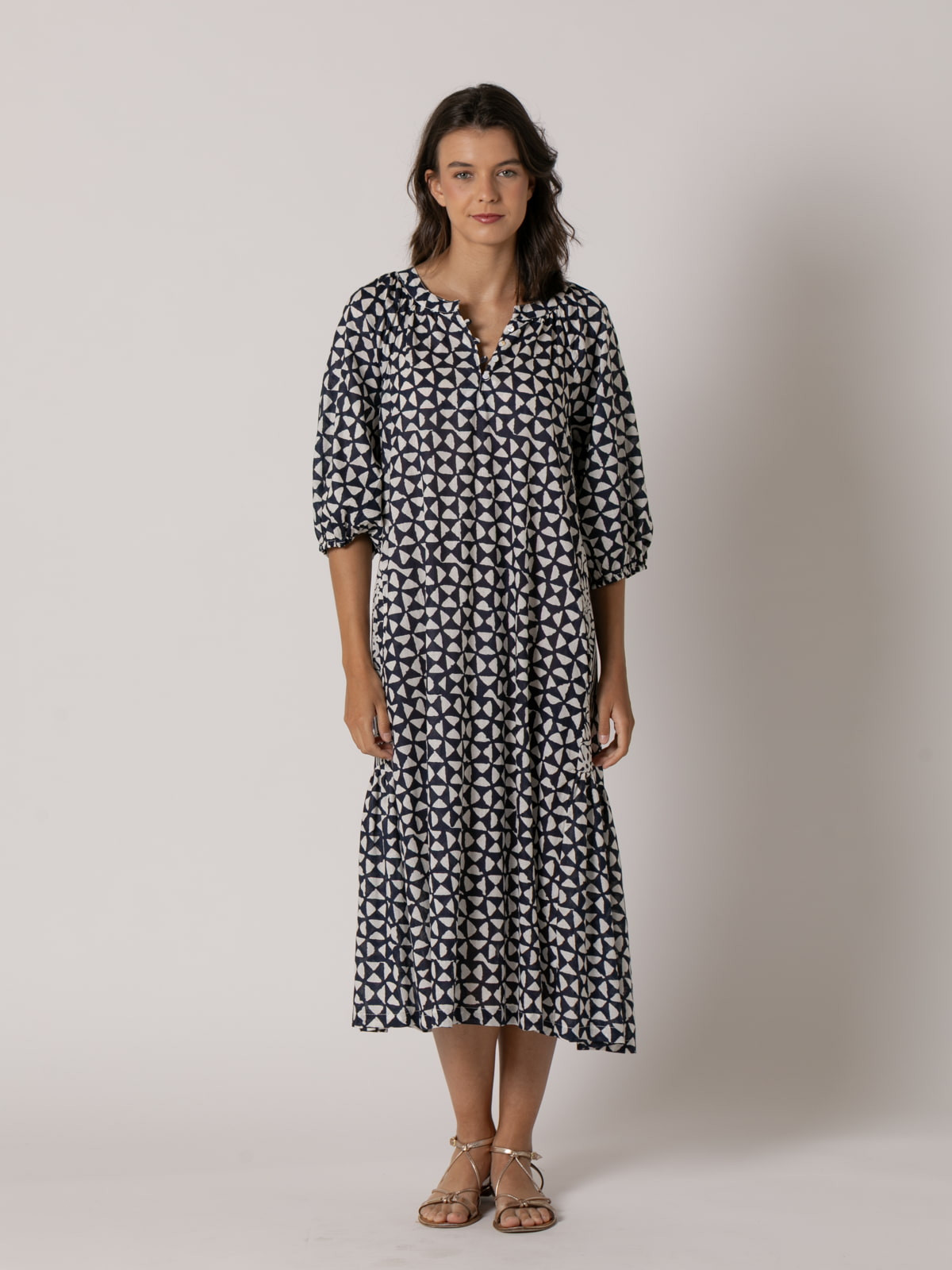 Vestido largo diseño trendy 100% cotton color Azul Marino