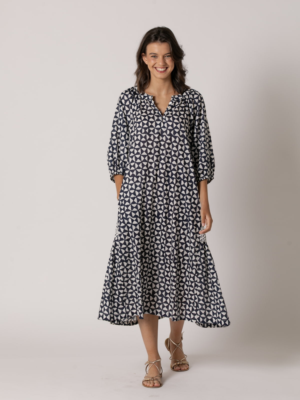 Vestido largo diseño trendy 100% cotton color Azul Marino