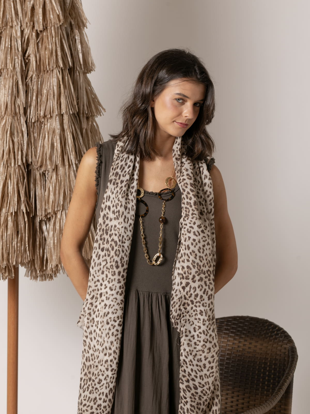 Classic animal print scarf  Beige colour