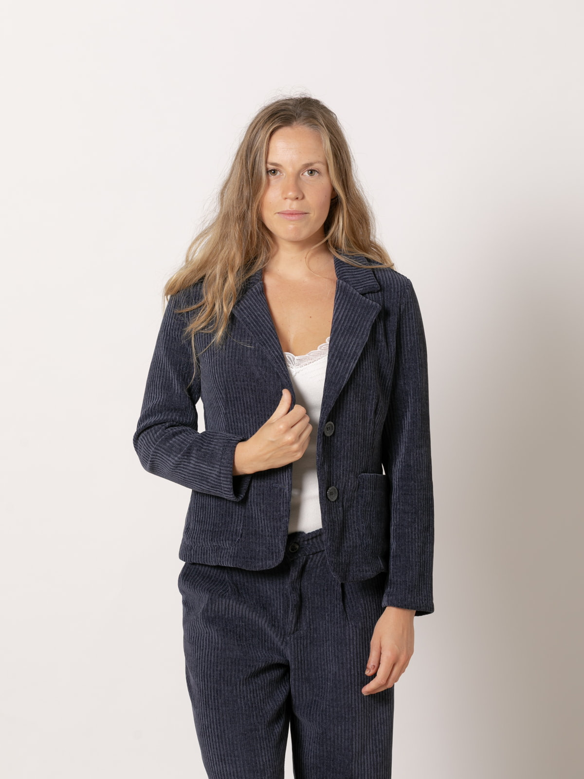 Short stretch corduroy blazer  Blue Navy colour
