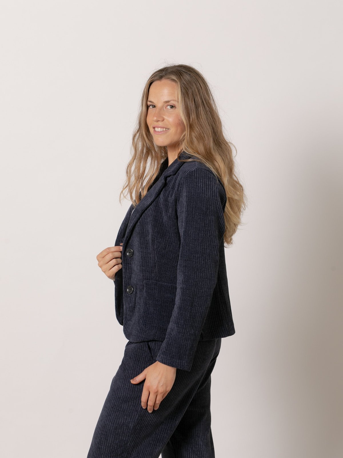 Short stretch corduroy blazer  Blue Navy colour