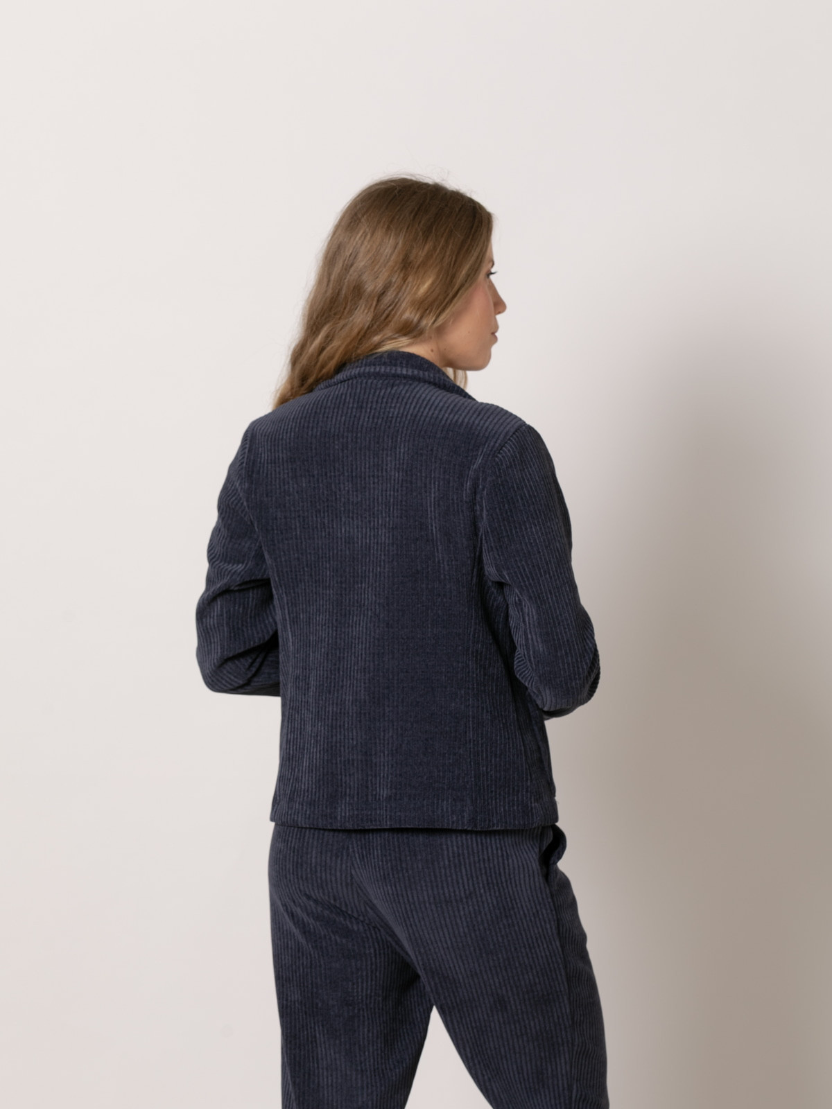 Short stretch corduroy blazer  Blue Navy colour