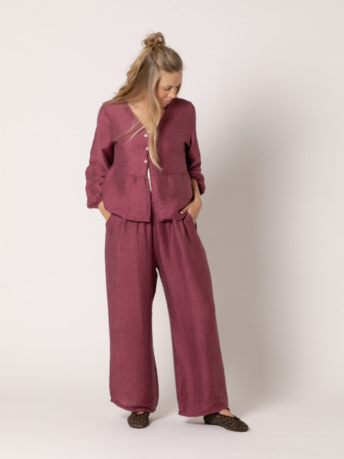 Camisa rizo c/pico 3 botones color Malva