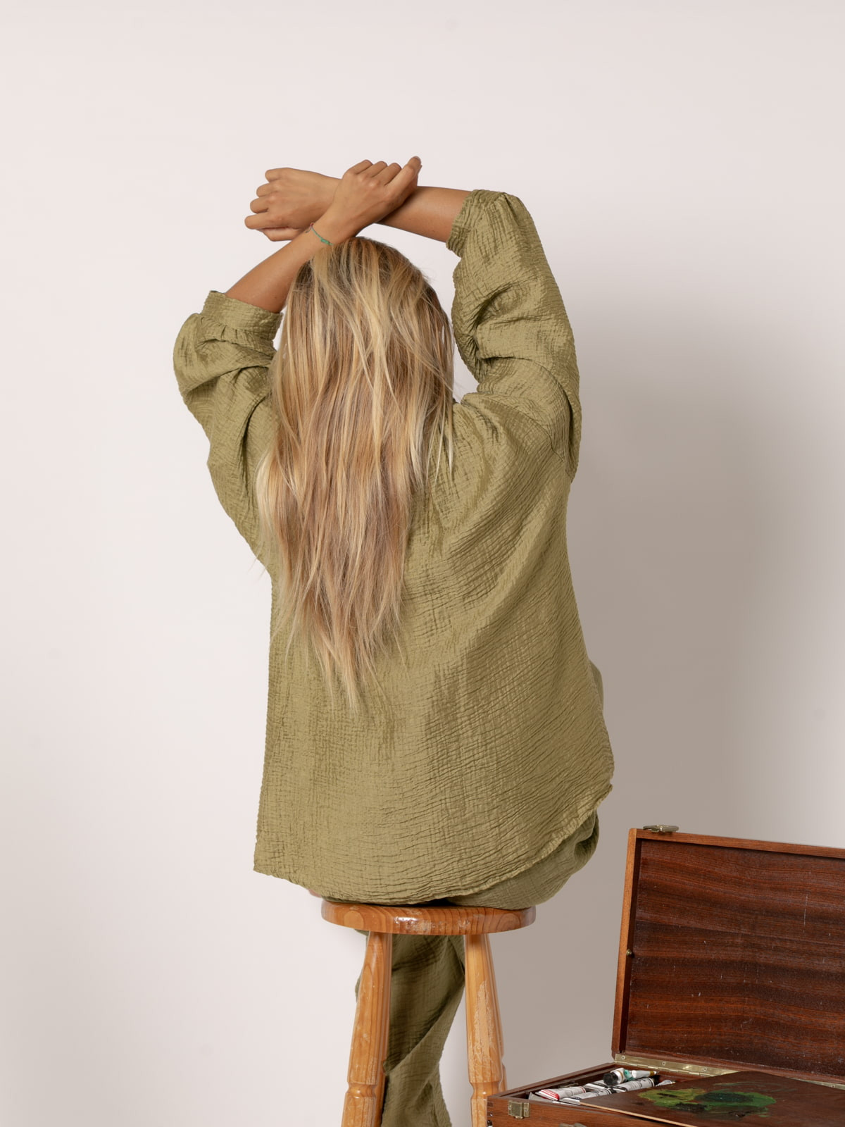 Shimmer ruffle terry shirt  Olive colour