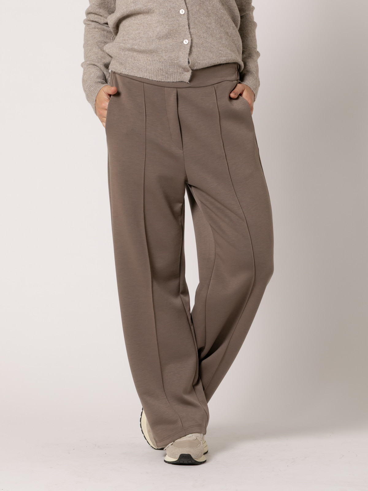Comfy soft pants with central seam  Taupe colour