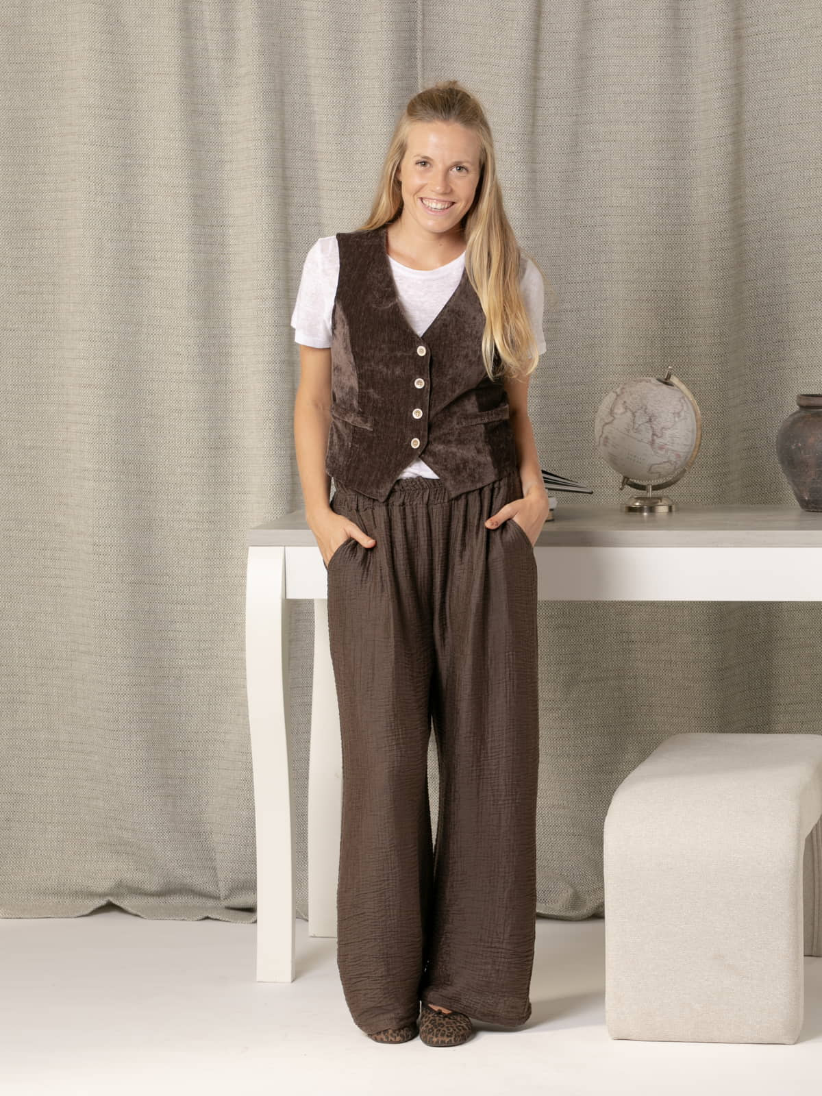 Shiny Tencell terry pants  Marrón  colour