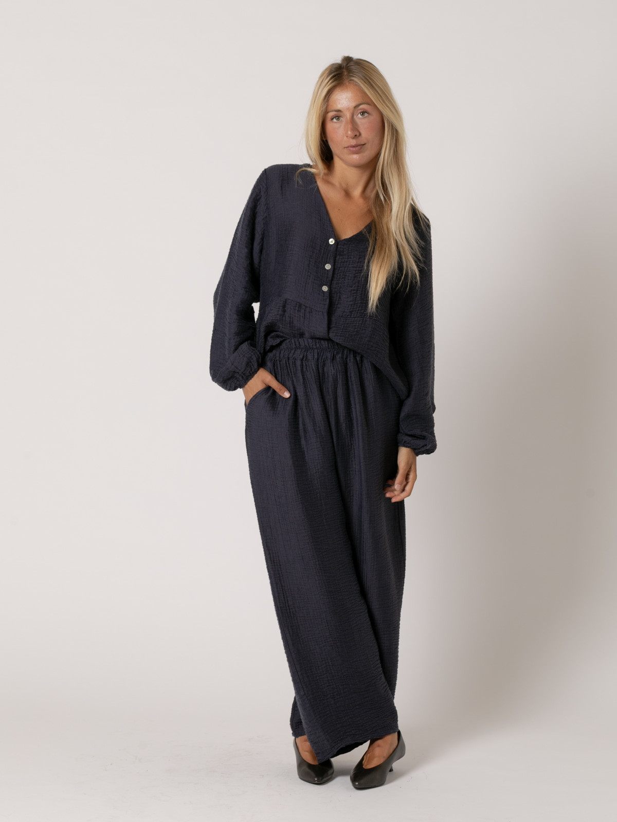 Shiny Tencell terry pants  Blue Navy colour