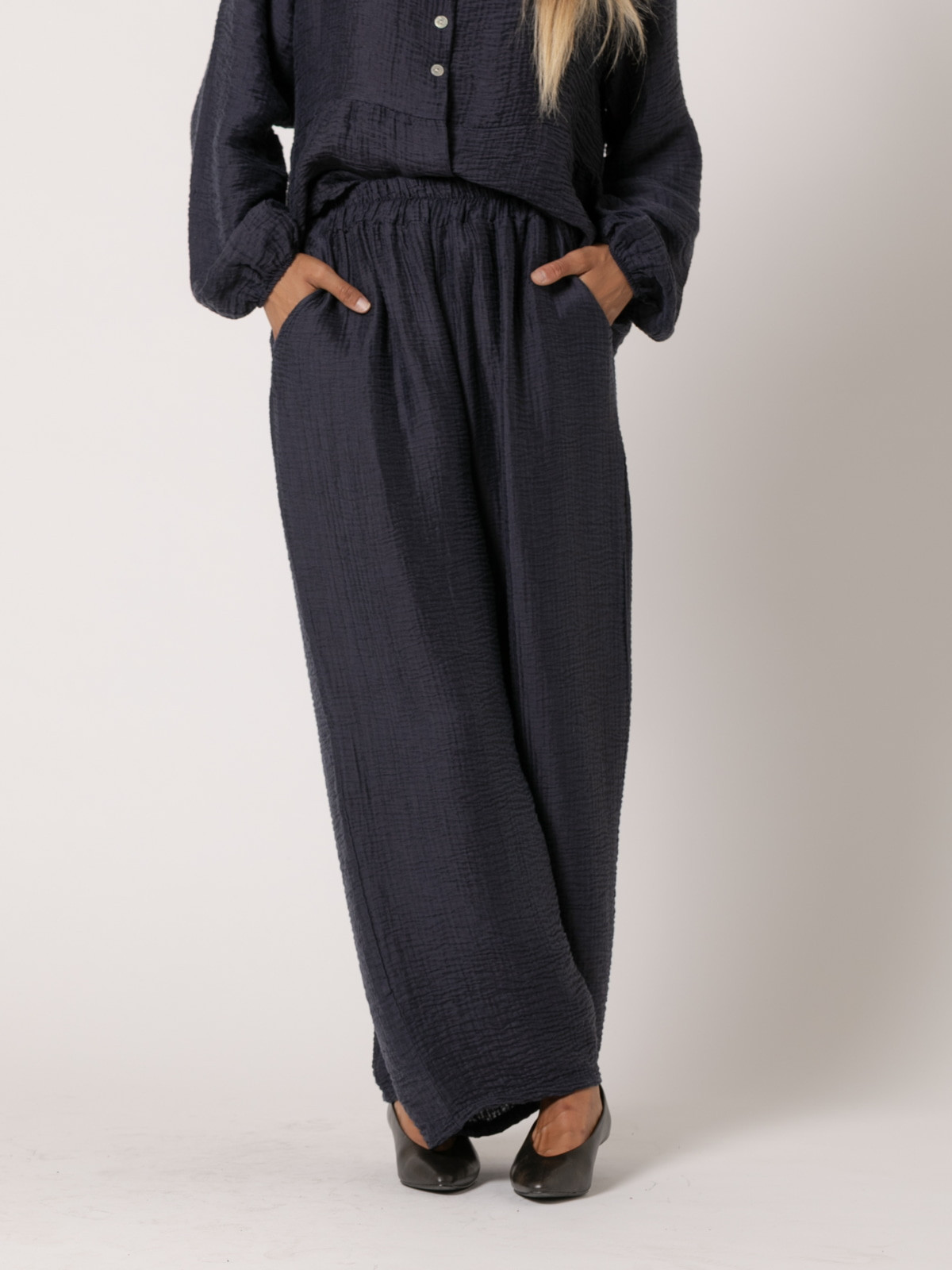 Shiny Tencell terry pants  Blue Navy colour
