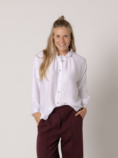 Camisa rizo volante brillo color Blanco