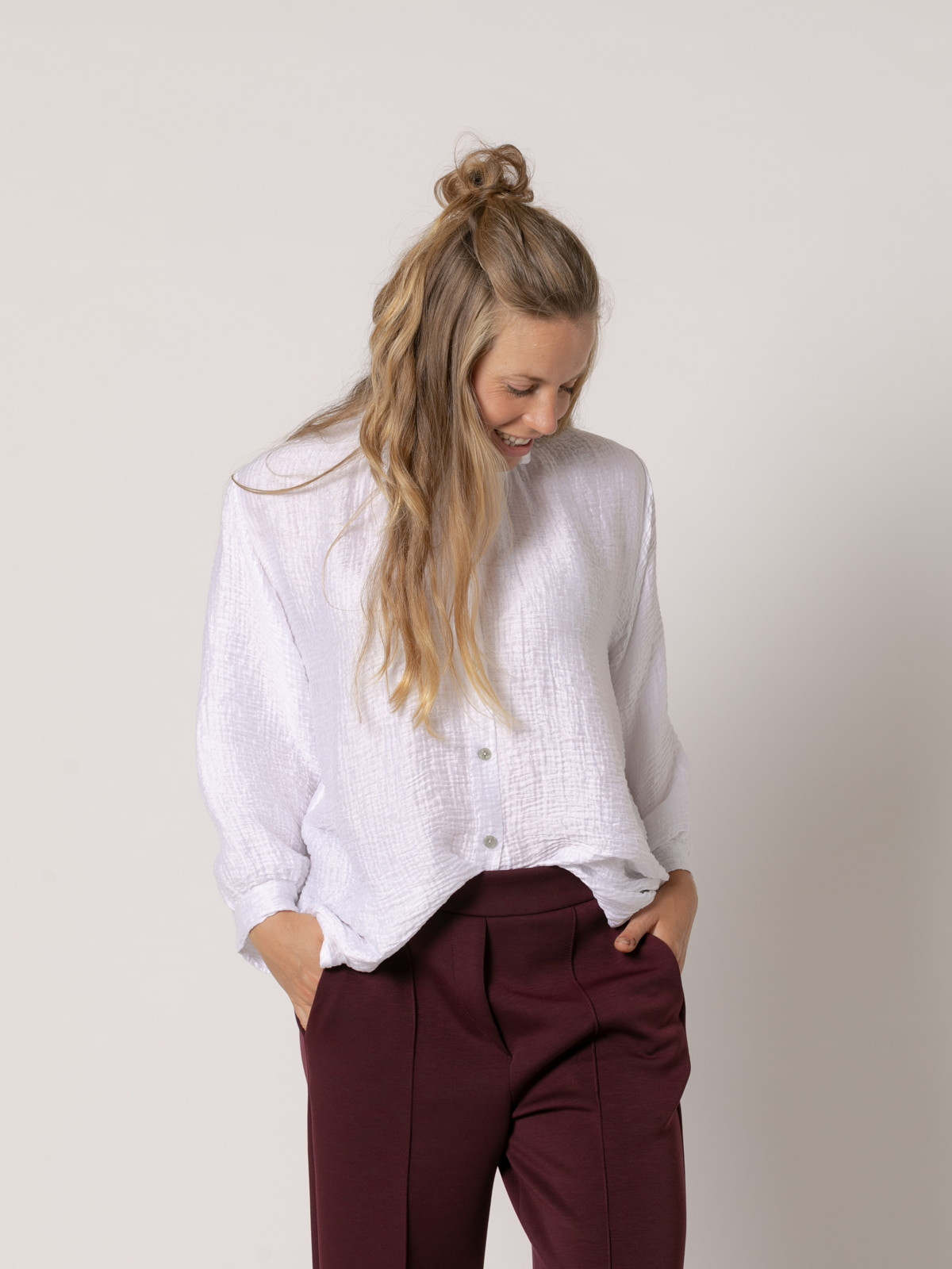 Camisa rizo volante brillo color Blanco