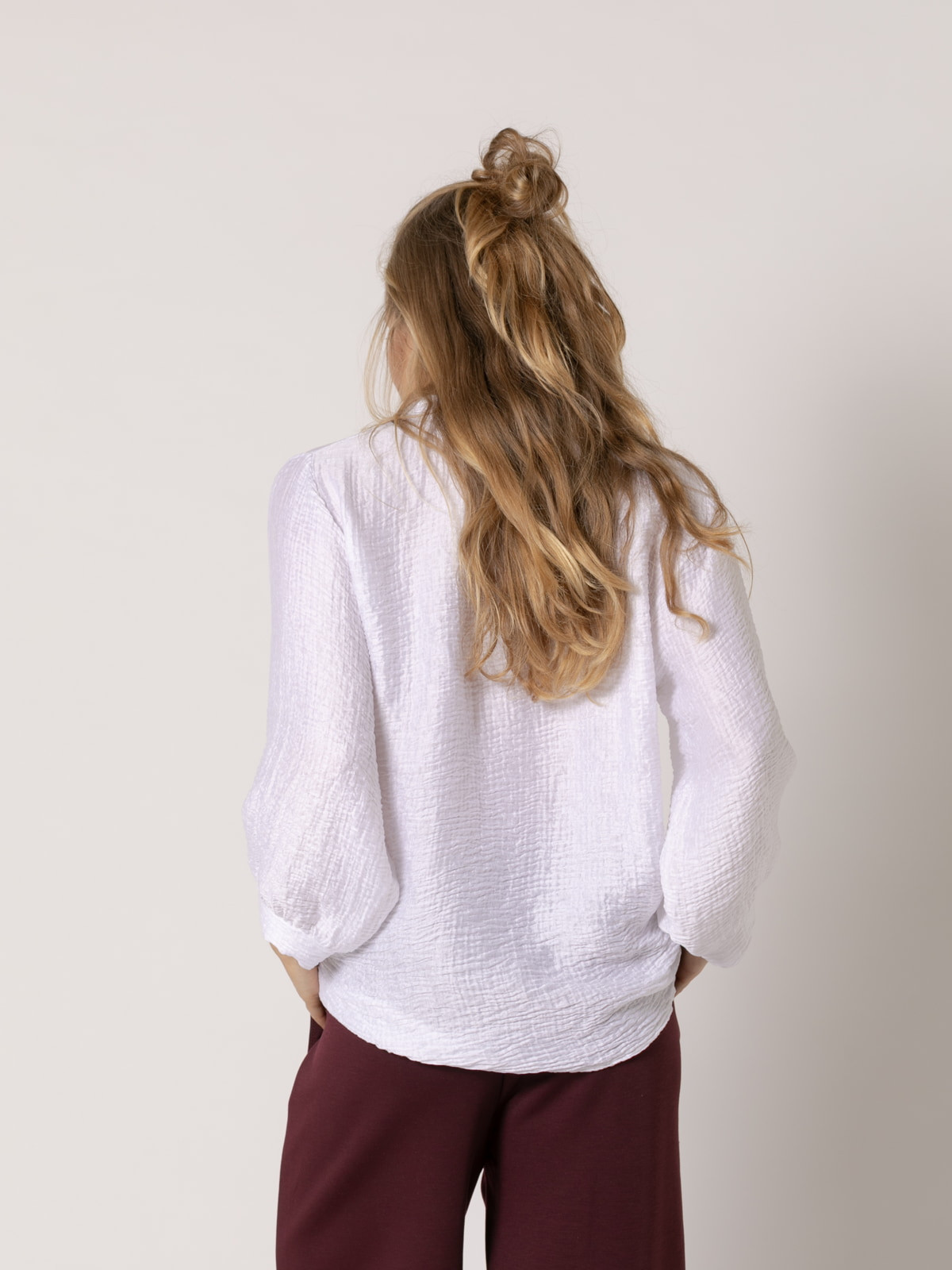 Camisa rizo volante brillo color Blanco