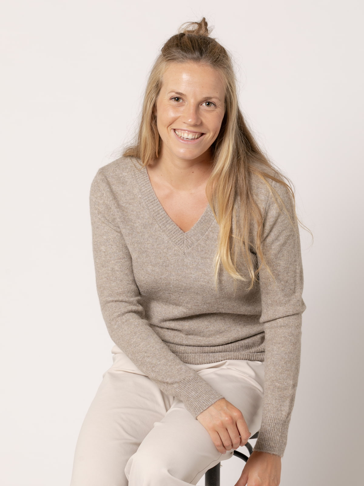 Cashmere-like V-neck sweater  Taupe colour