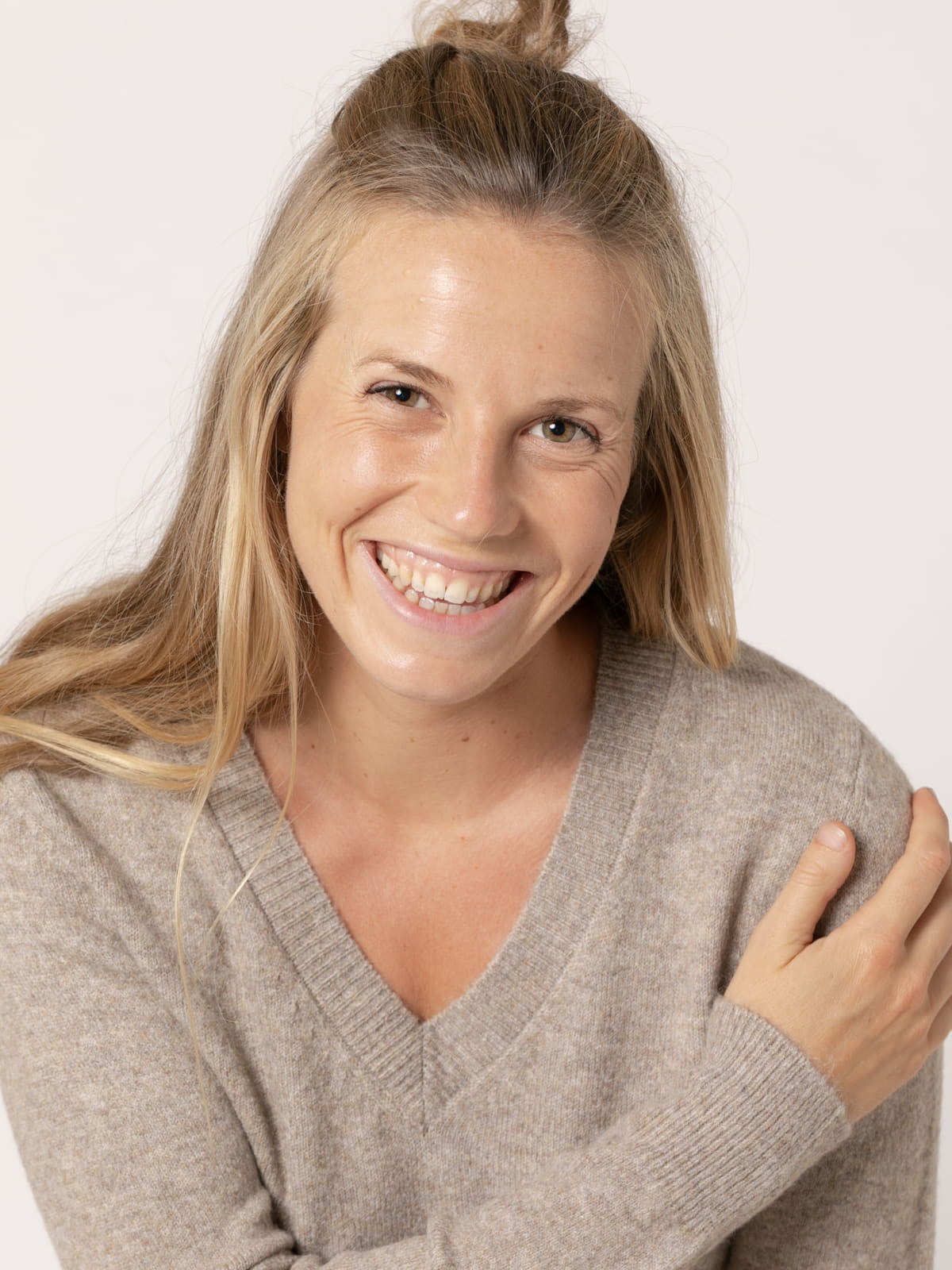 Cashmere-like V-neck sweater  Taupe colour