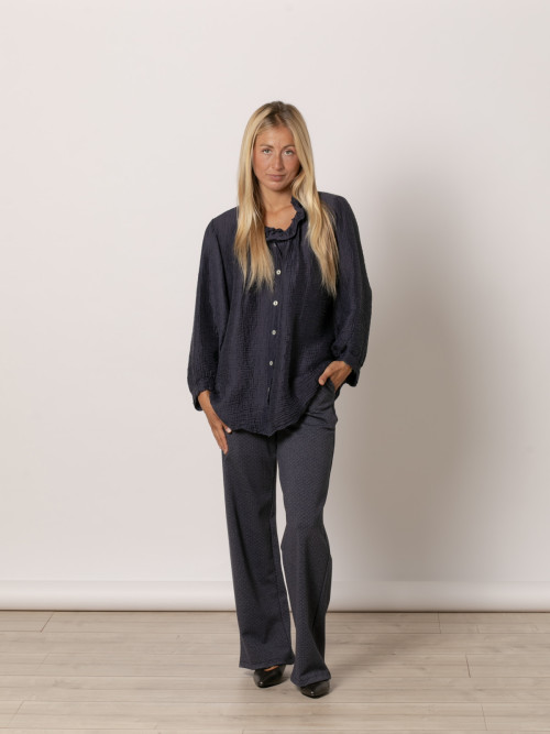 Shimmer ruffle terry shirt  Blue Navy colour