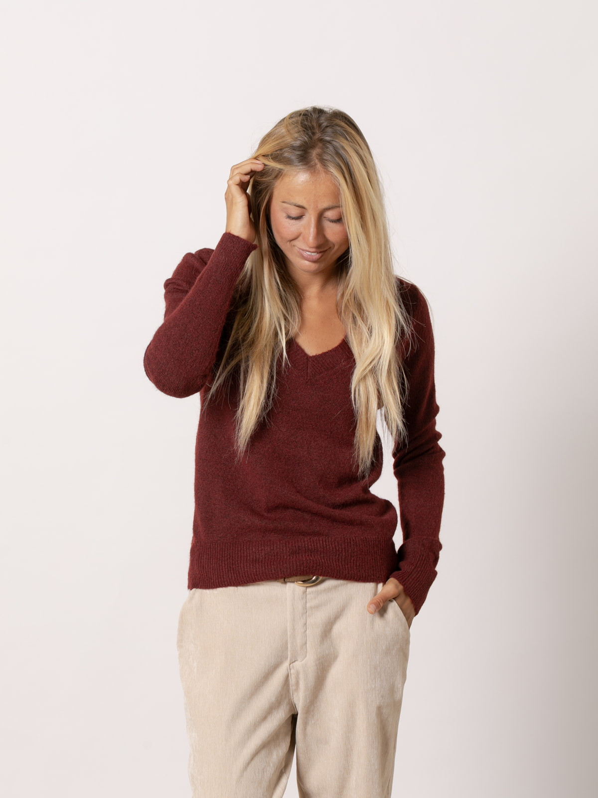 Jersey escote pico cachemire like color Burdeos