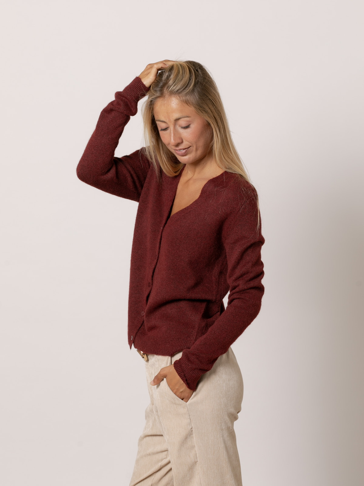 Cashmere-like peaked jacket  Bordeaux colour