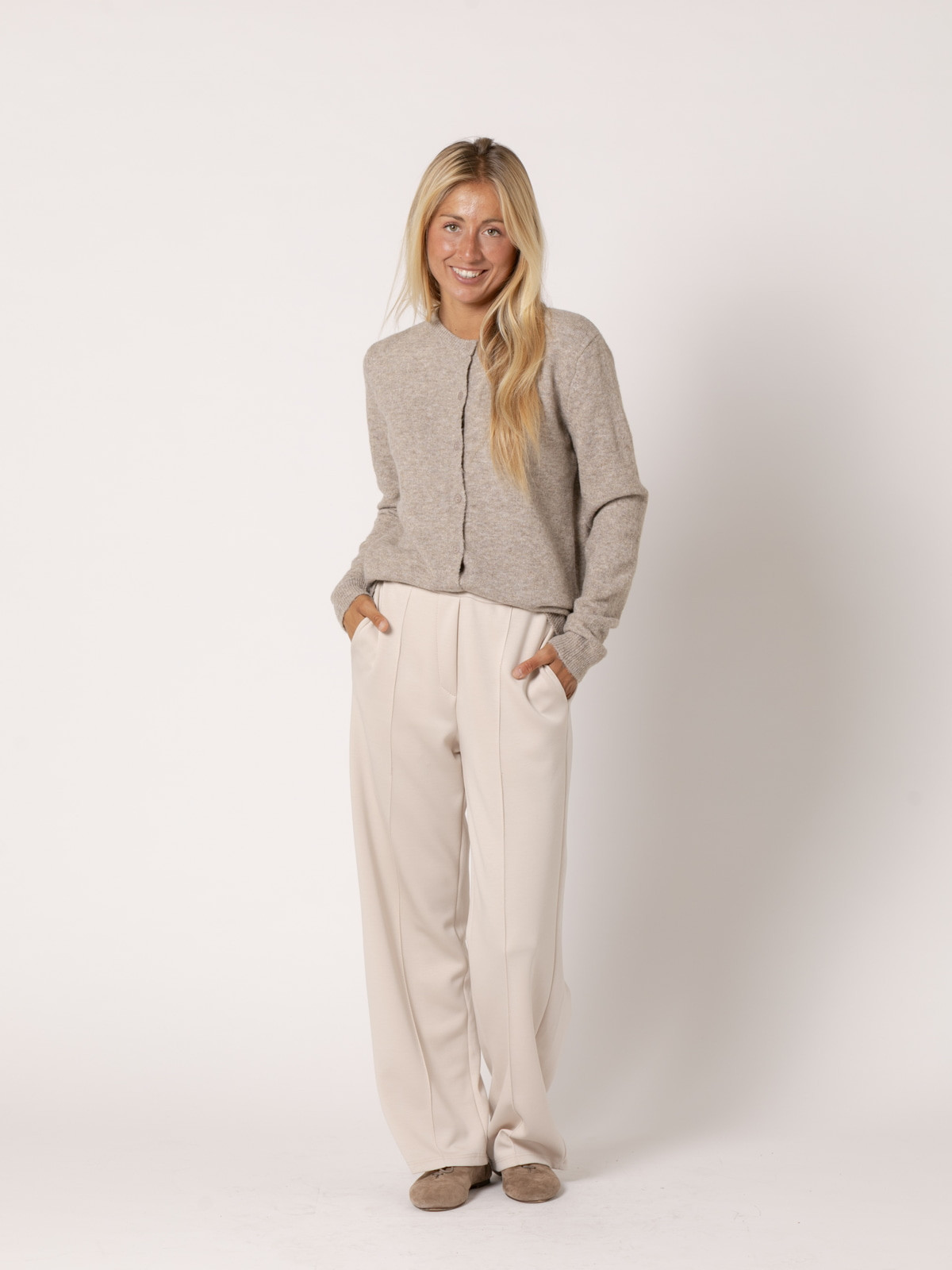 Comfy soft pants with central seam  Beige colour