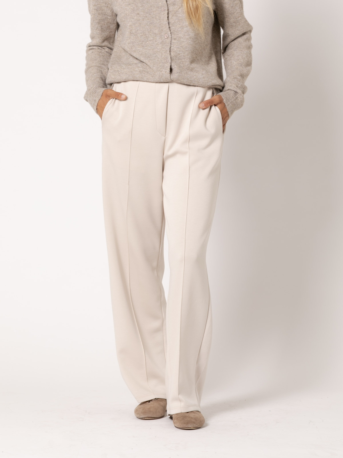 Comfy soft pants with central seam  Beige colour