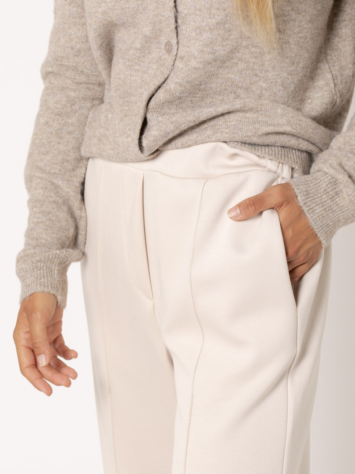 Comfy soft pants with central seam  Beige colour
