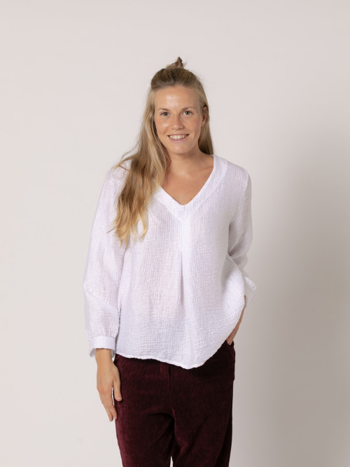 Camisa rizo c/pico brillo color Blanco