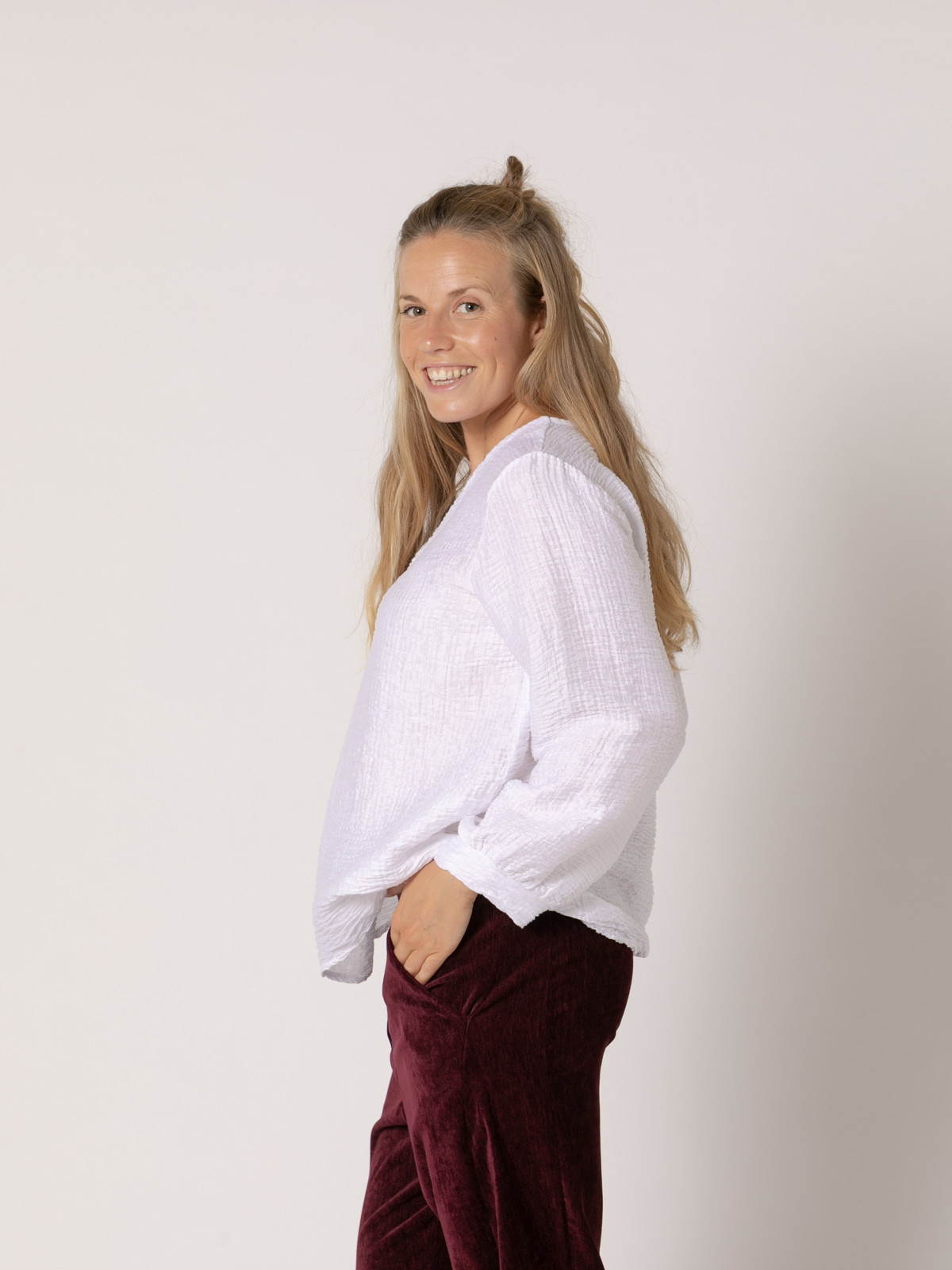Camisa rizo c/pico brillo color Blanco