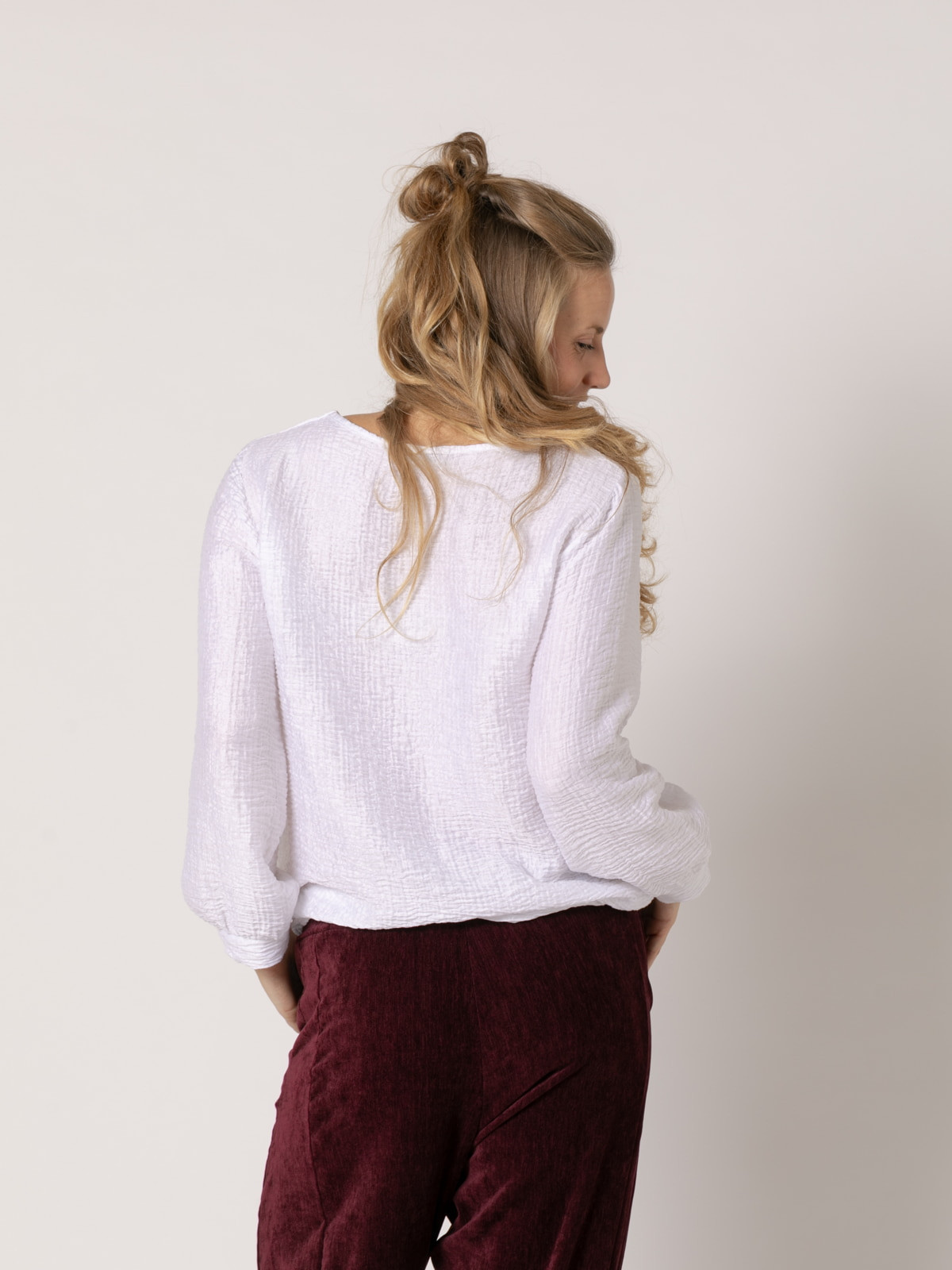 Camisa rizo c/pico brillo color Blanco