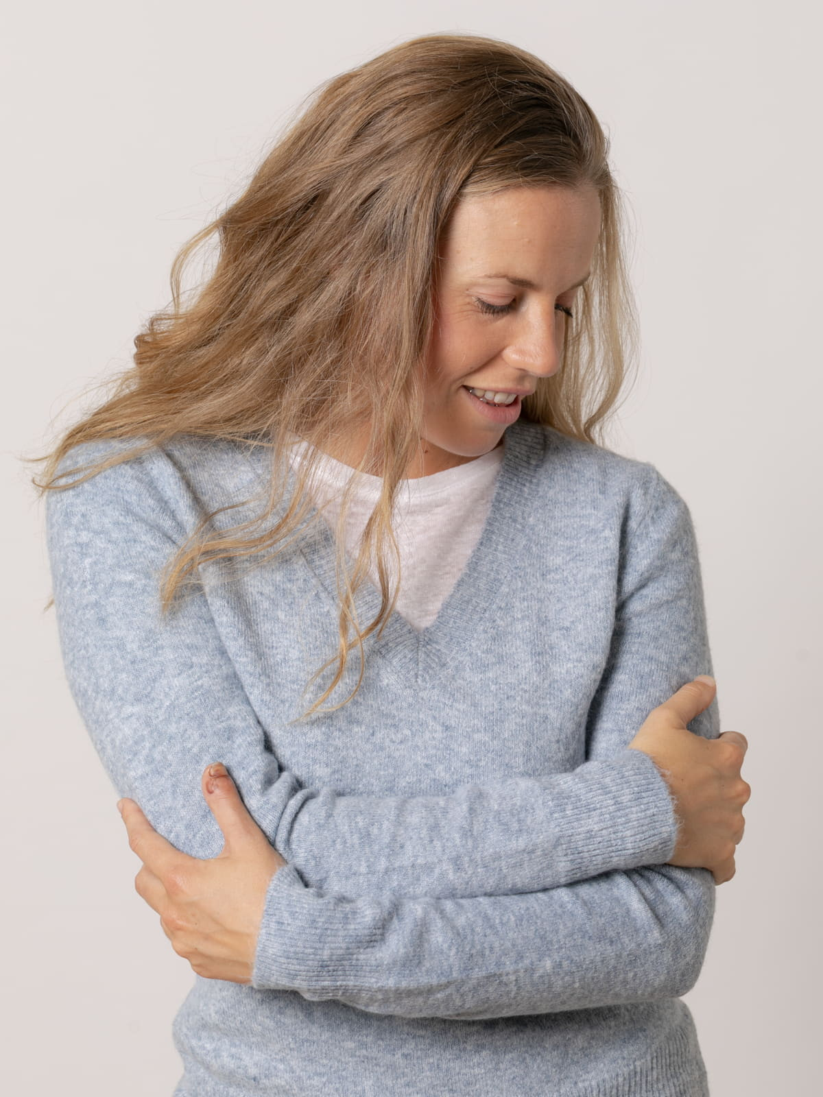 Cashmere-like V-neck sweater  Blue colour