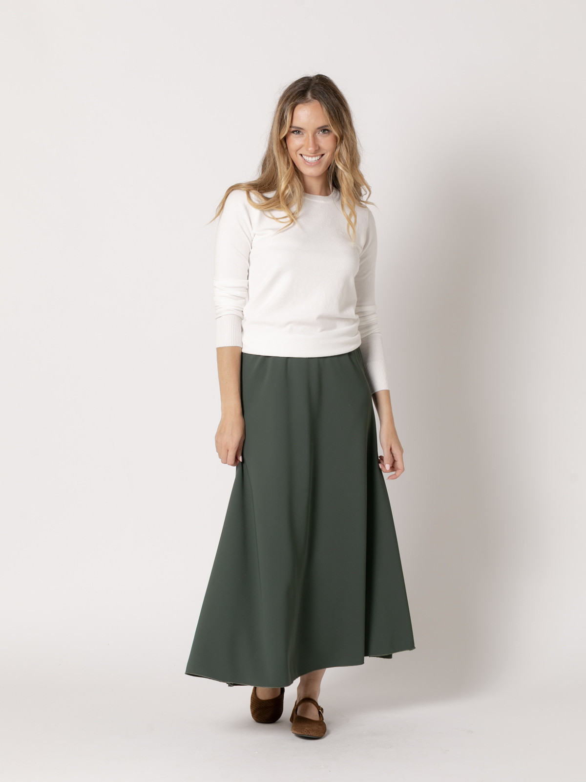 Long flared skirt  Green colour