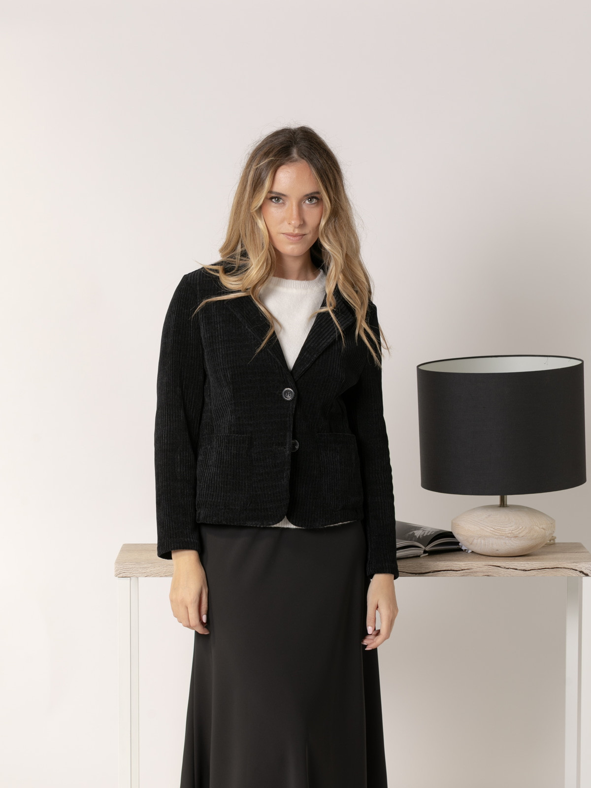 Short stretch corduroy blazer  Black colour