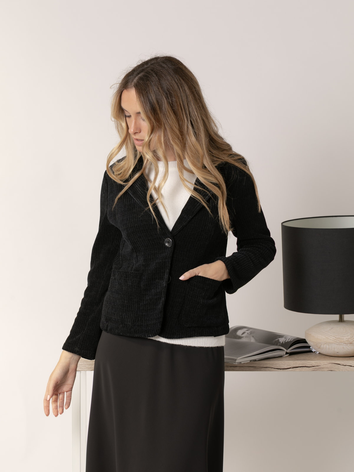 Short stretch corduroy blazer  Black colour