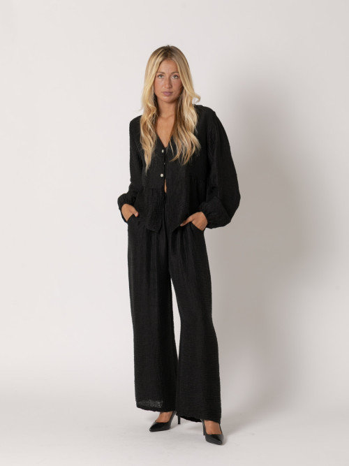 Terry shirt with 3 buttons  Black colour