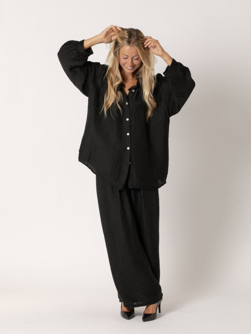 Shimmer ruffle terry shirt  Black colour