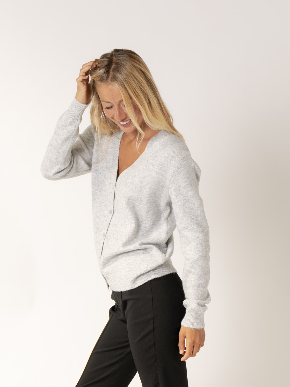 Chaqueta c/pico cachemire like color Gris Claro