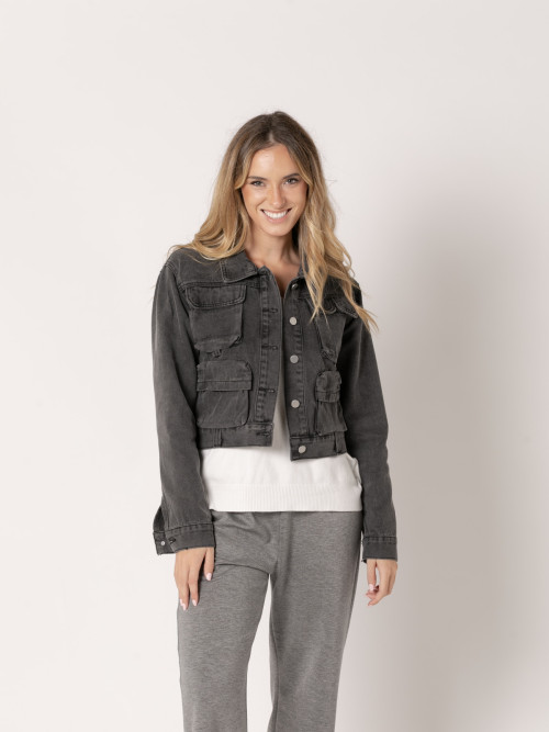 Chaqueta vaquera corta 4 bolsillos color Negro