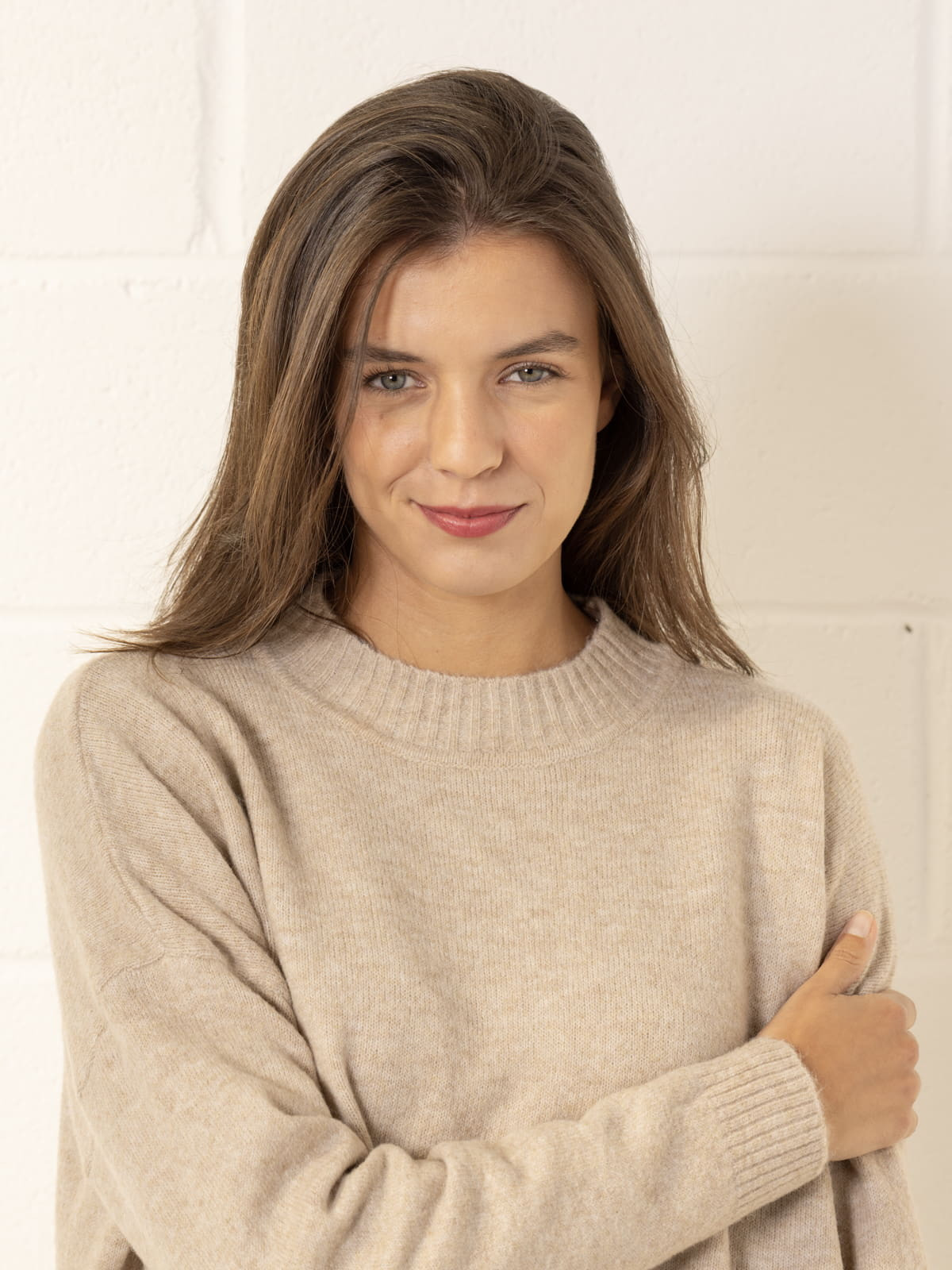 Soft oversized jersey with rolled-up hem  Beige colour