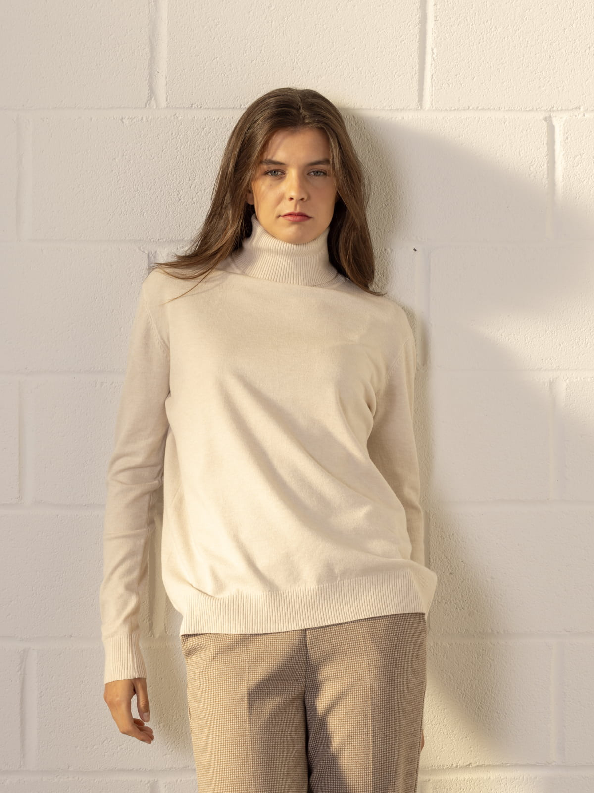 Soft jersey with a high neck  Beige colour