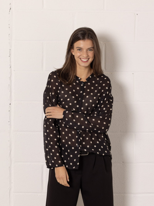 Camisa fluida lana motas color Negro
