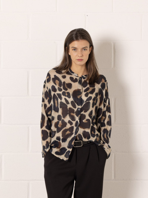 Camisa fluida lana animal print color Negro