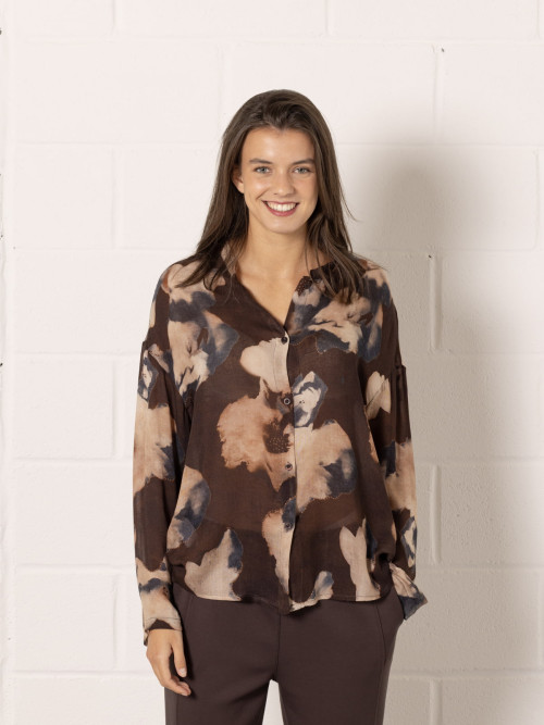 Camisa fluida lana animal print color Marrón 