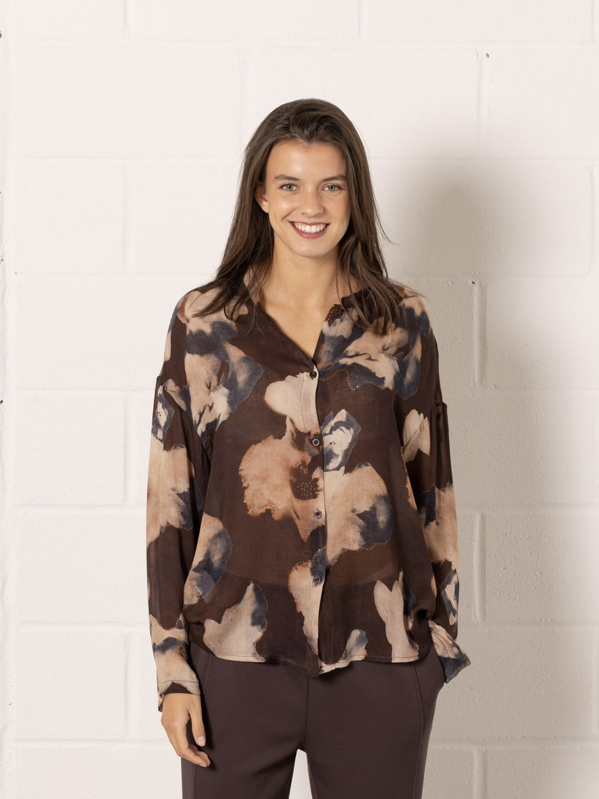 Camisa fluida lana animal print color Marrón 