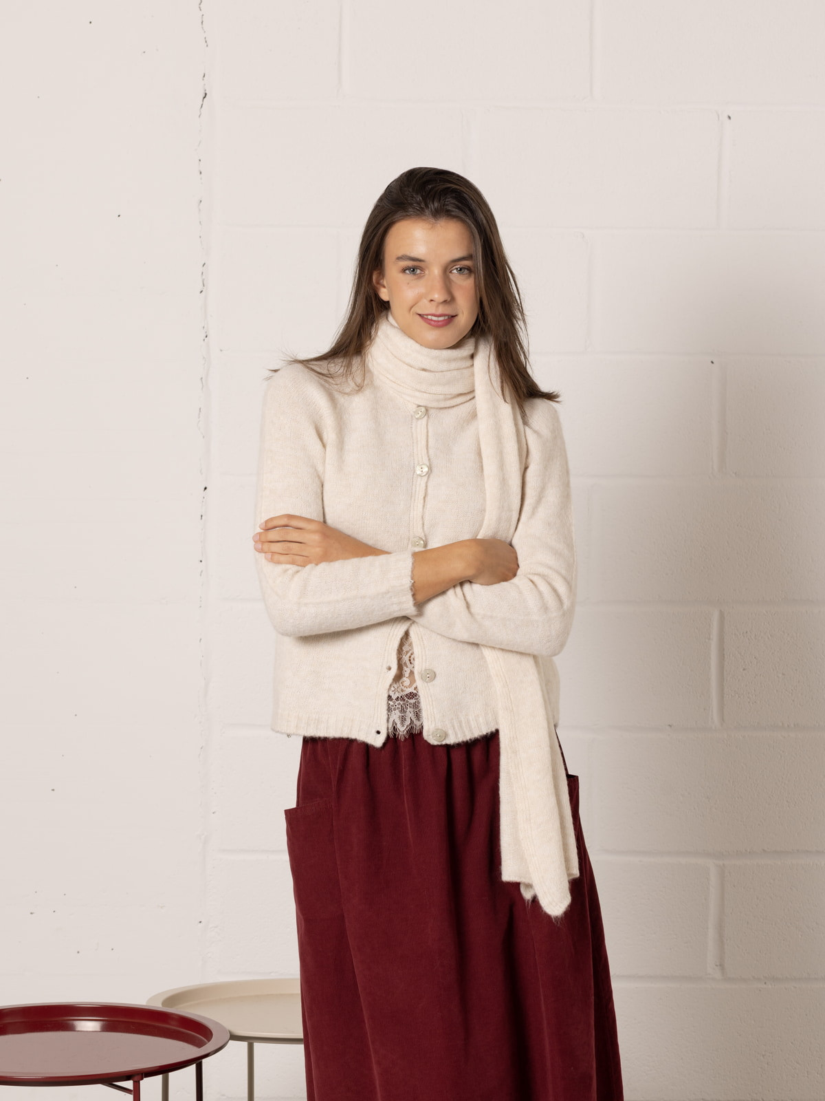 Soft scarf with wool  Marfil colour