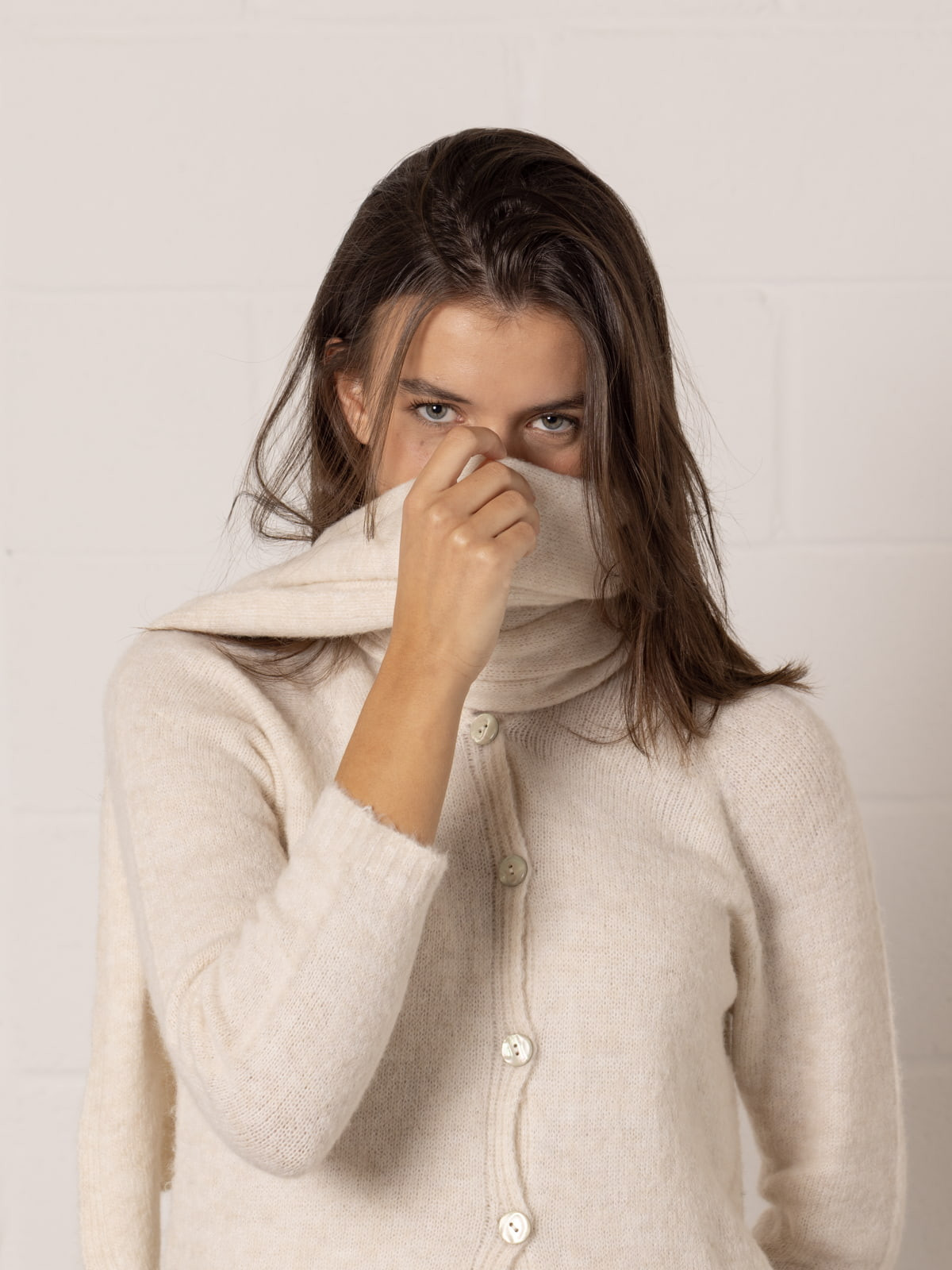 Bufanda soft con lana color Marfil