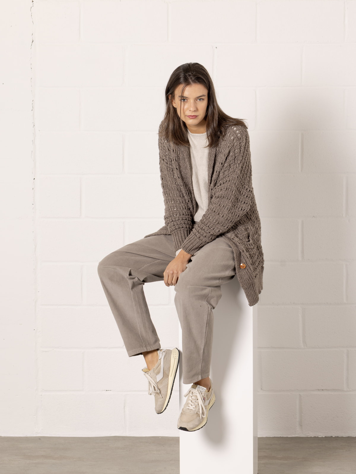 Oversized knitted jacket  Taupe colour