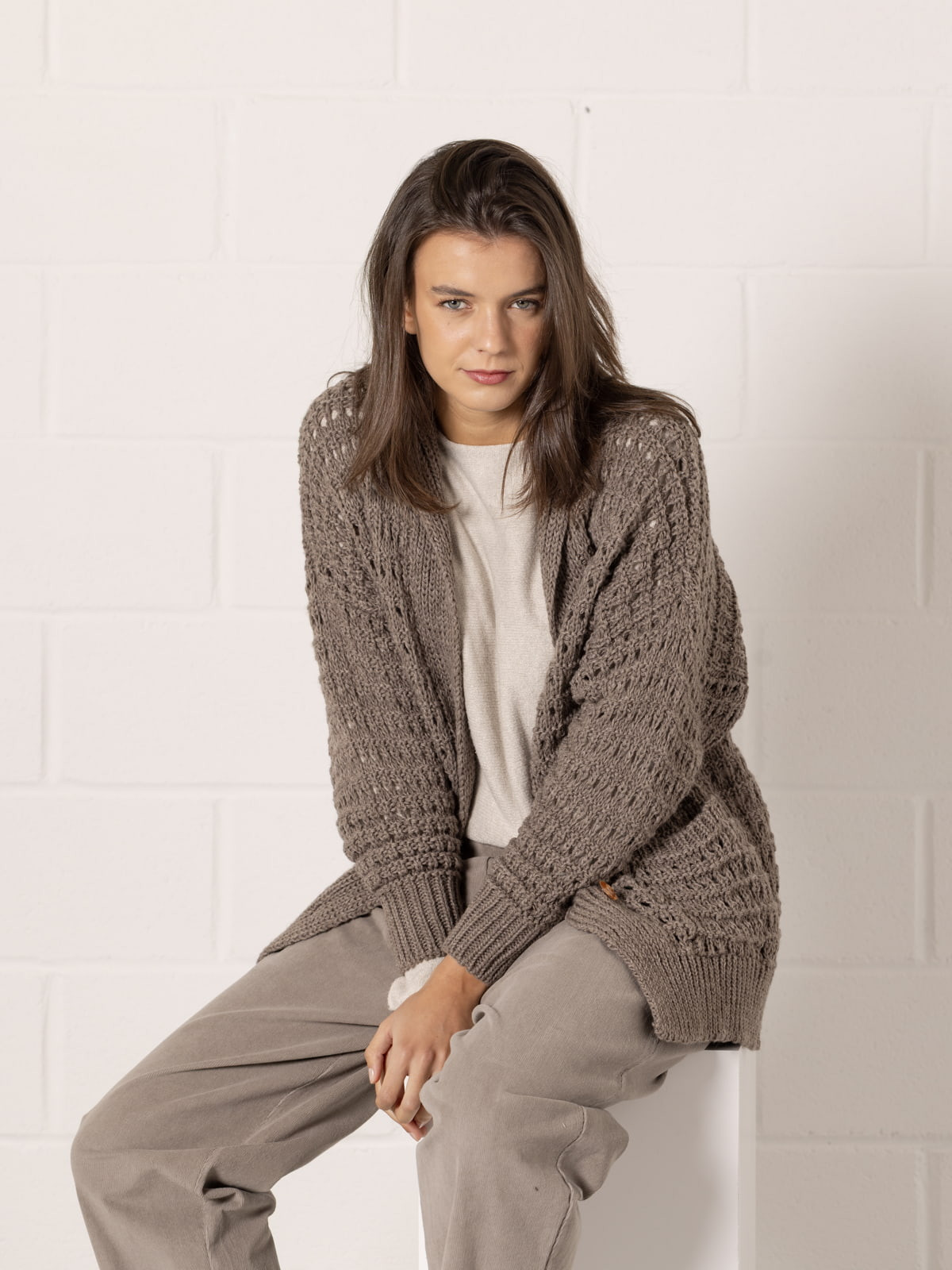 Oversized knitted jacket  Taupe colour