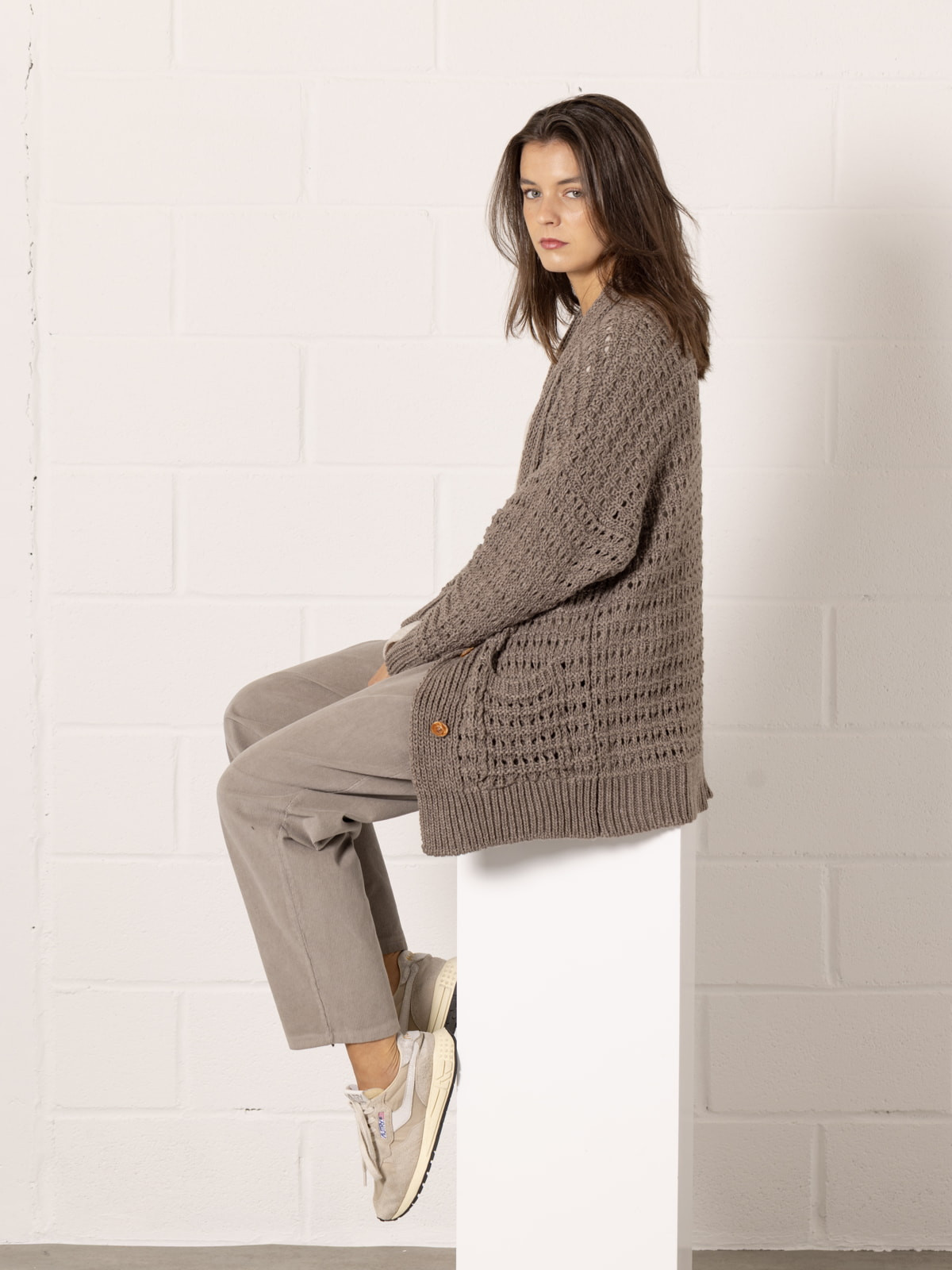 Oversized knitted jacket  Taupe colour